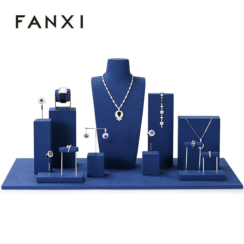 FANXI Blue Ring Pendant Earrings Jewelry Display Set TT333