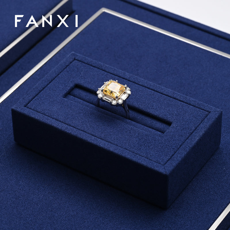 FANXI Blue Microfiber Earrings Ring Necklace Jewelry Display Set TT266