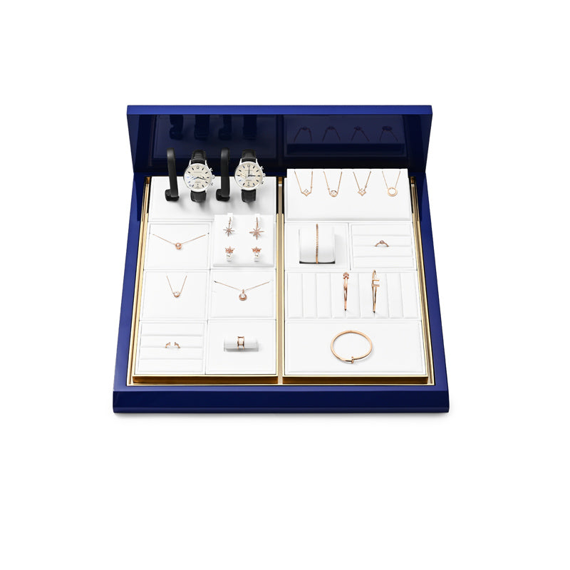 White PU Leather Earrings Ring Necklace Jewelry Display Set TT292