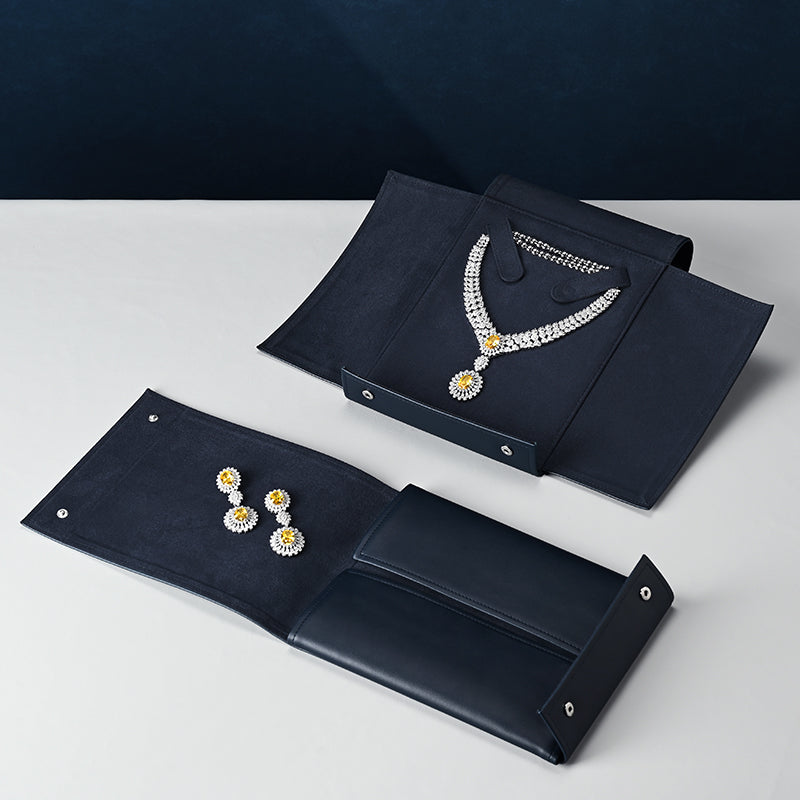 FANXI Jewelry Pouch PU Leather Creative Snap Button Pouch Necklace & Accessory Portable Storage Pouch Blue D029