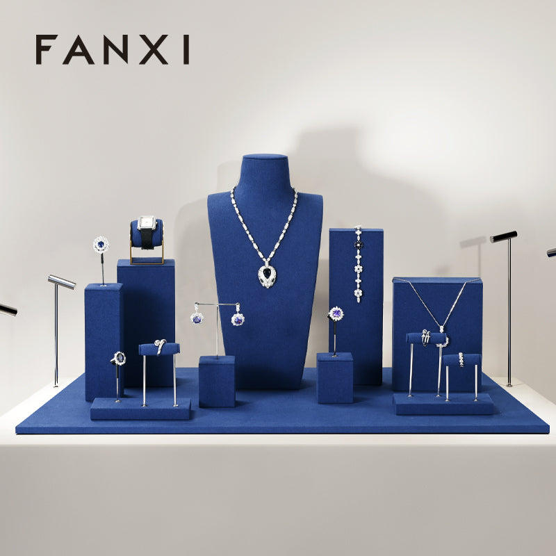 FANXI Blue Ring Pendant Earrings Jewelry Display Set TT333