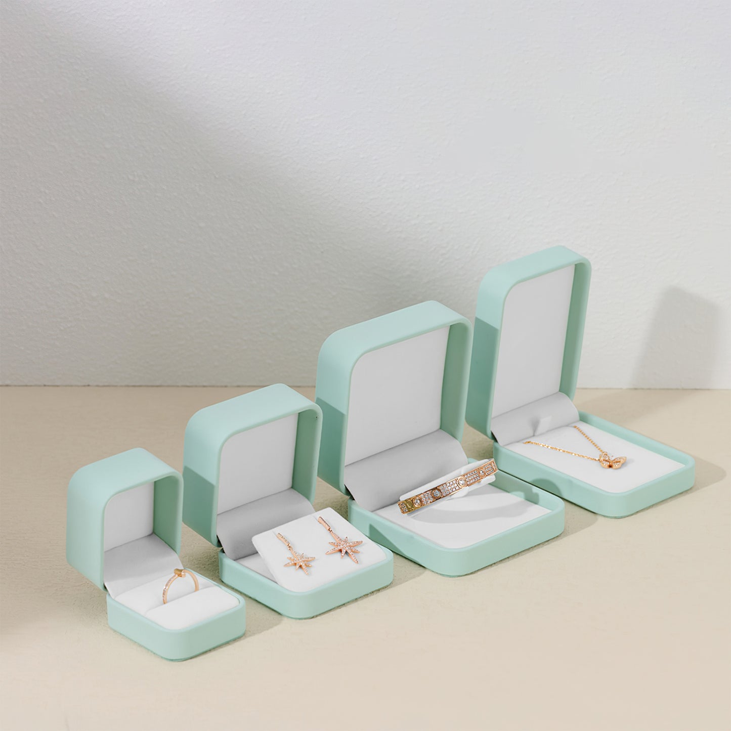 Green PU Leather Velvet Jewelry Ring Box H14201