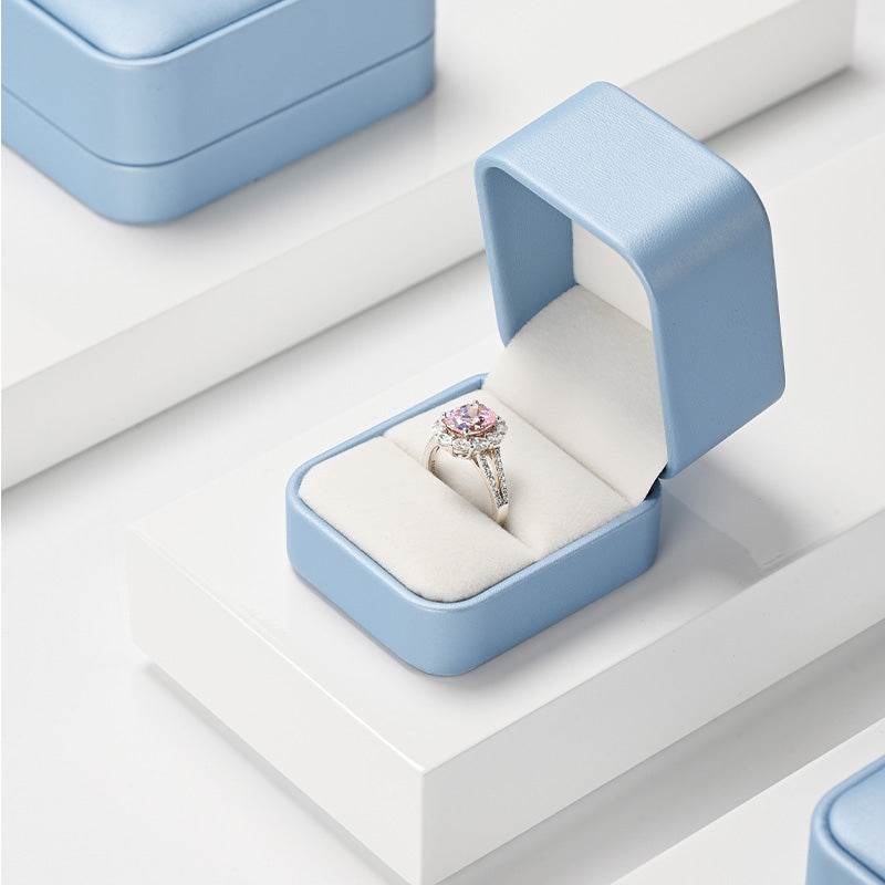 Sky Blue PU Leather Velvet Jewelry Ring Box H15901