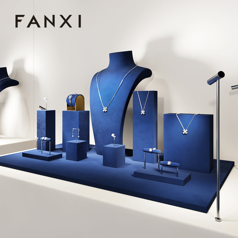 FANXI Blue Ring Pendant Earrings Jewelry Display Set TT333