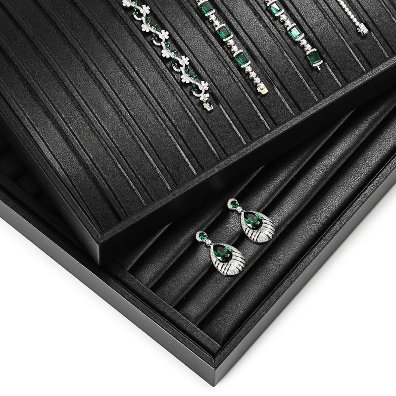 FANXI Black PU Leather Ring Necklace Pendant Earring Display Tray P173