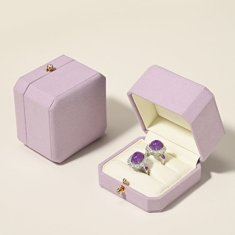 FANXI Purple Microfiber Jewelry Packaging Gift Wedding Double Ring Box H18002