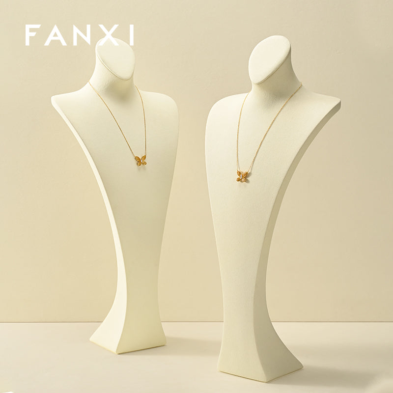 Luxury Beige Microfiber Necklace Bust Display Stand RX117
