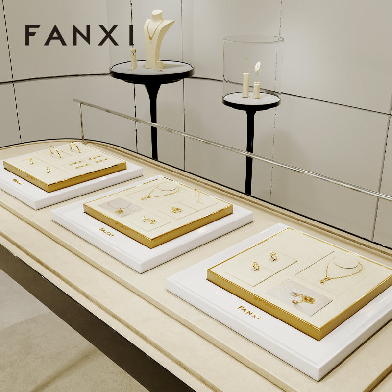 Gold Metal Beige Color Jewelry Showcase Display Set JS117 Promotion
