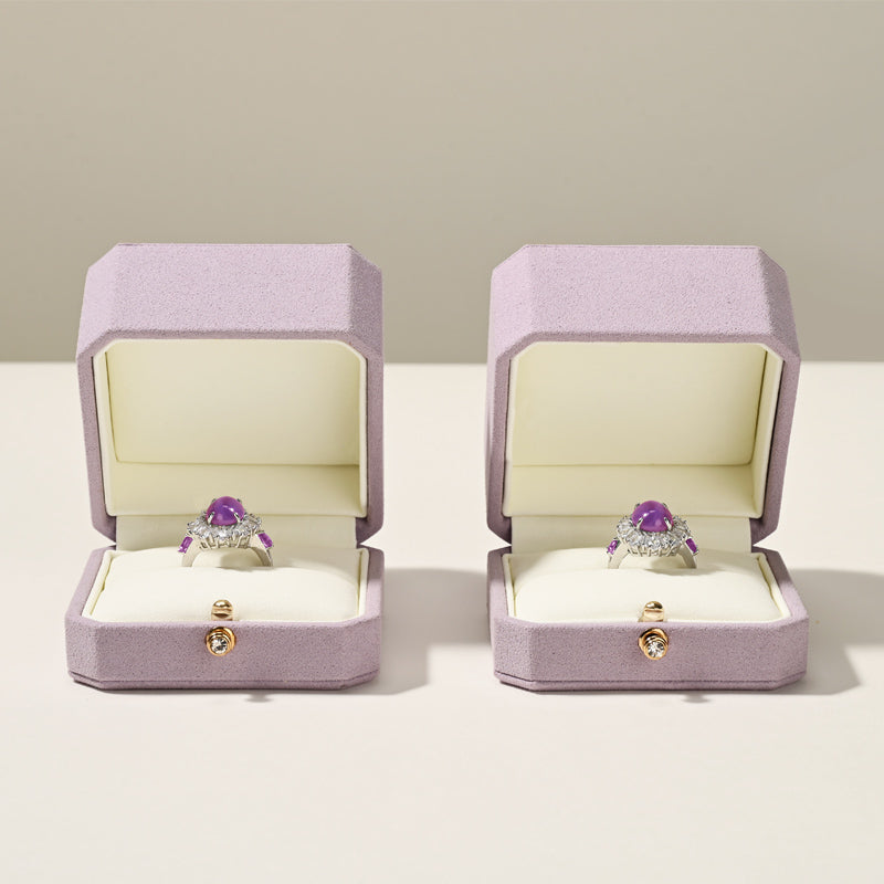 FANXI Purple Microfiber Jewelry Packaging Gift Wedding Double Ring Box H18002
