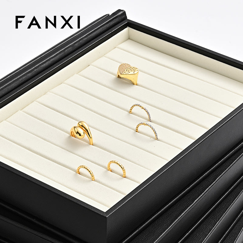Black/Beige Microfiber Ring Necklace Pendant Earring Display Tray P183
