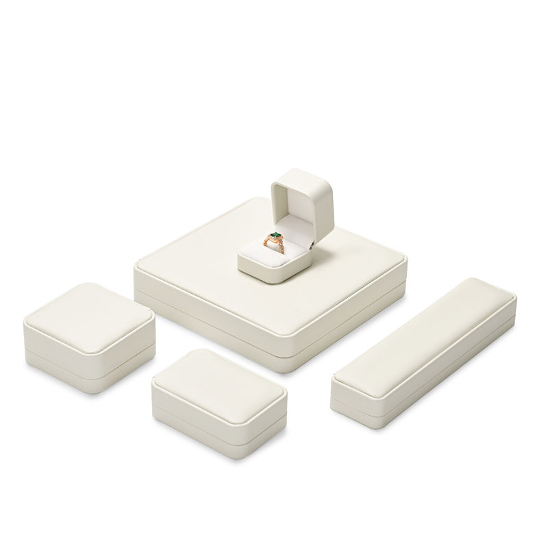 Classic Beige PU Leather Velvet Jewelry Ring Box H16001