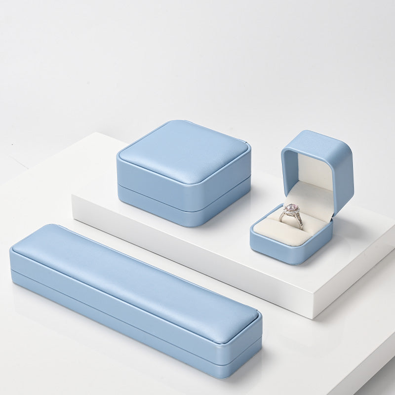 Sky Blue PU Leather Velvet Jewelry Ring Box H15901