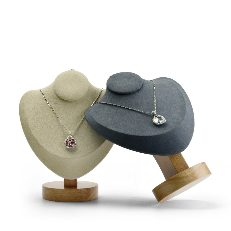 Premium Wood Microfiber Necklace Bust Display Stand SM050