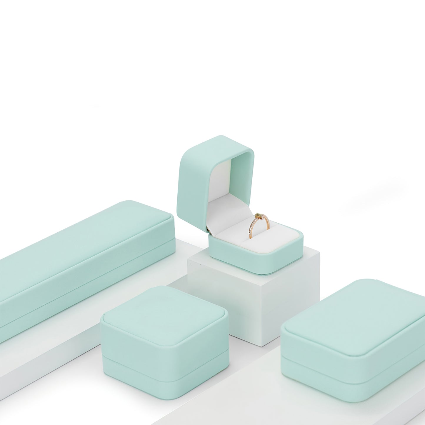 Green PU Leather Velvet Jewelry Ring Box H14201