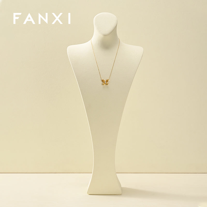 Luxury Beige Microfiber Necklace Bust Display Stand RX117