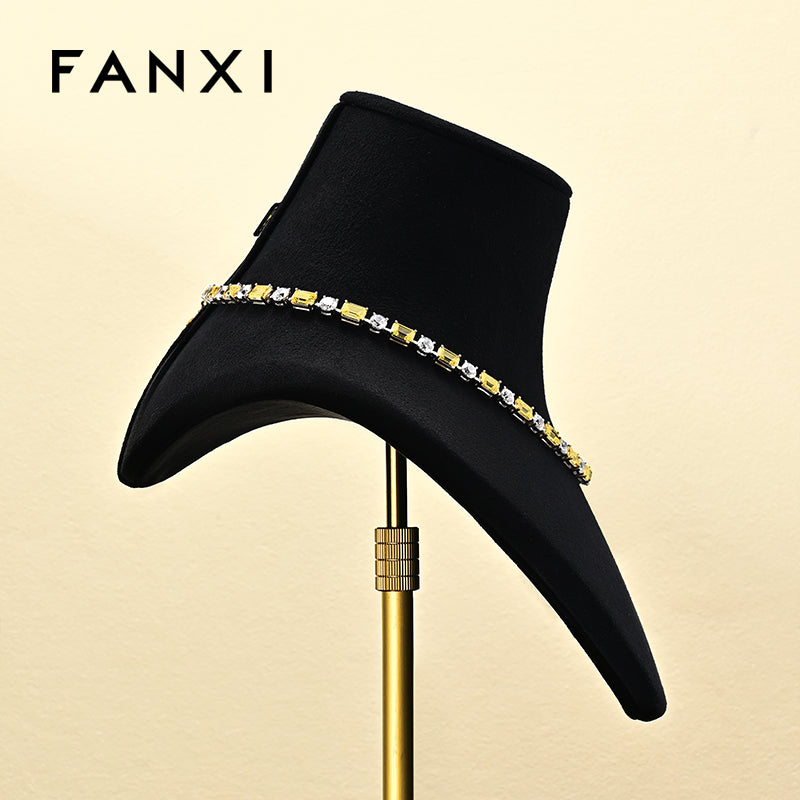 Luxury Black/Beige/Gray/Blue Microfiber Necklace Bust Display Stand RX115