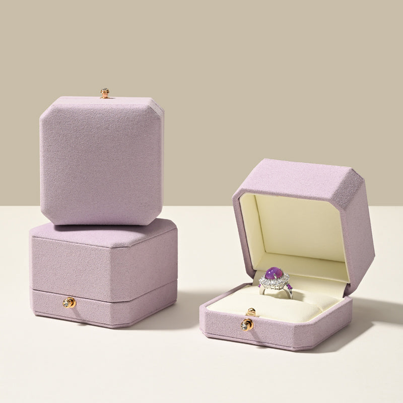 FANXI Purple Microfiber Jewelry Packaging Gift Wedding Double Ring Box H18002