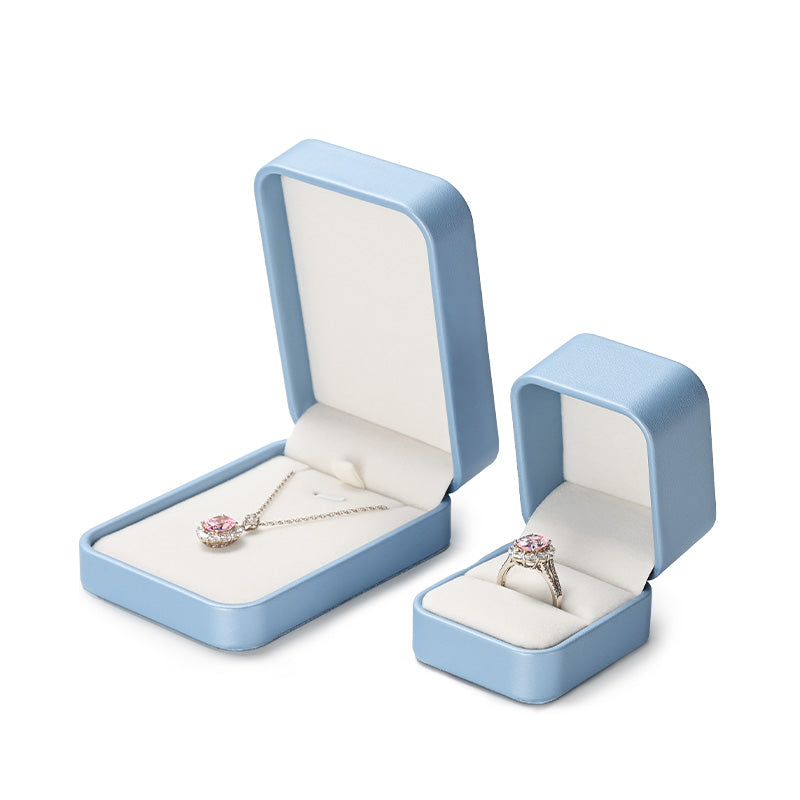 Sky Blue PU Leather Velvet Jewelry Ring Box H15901