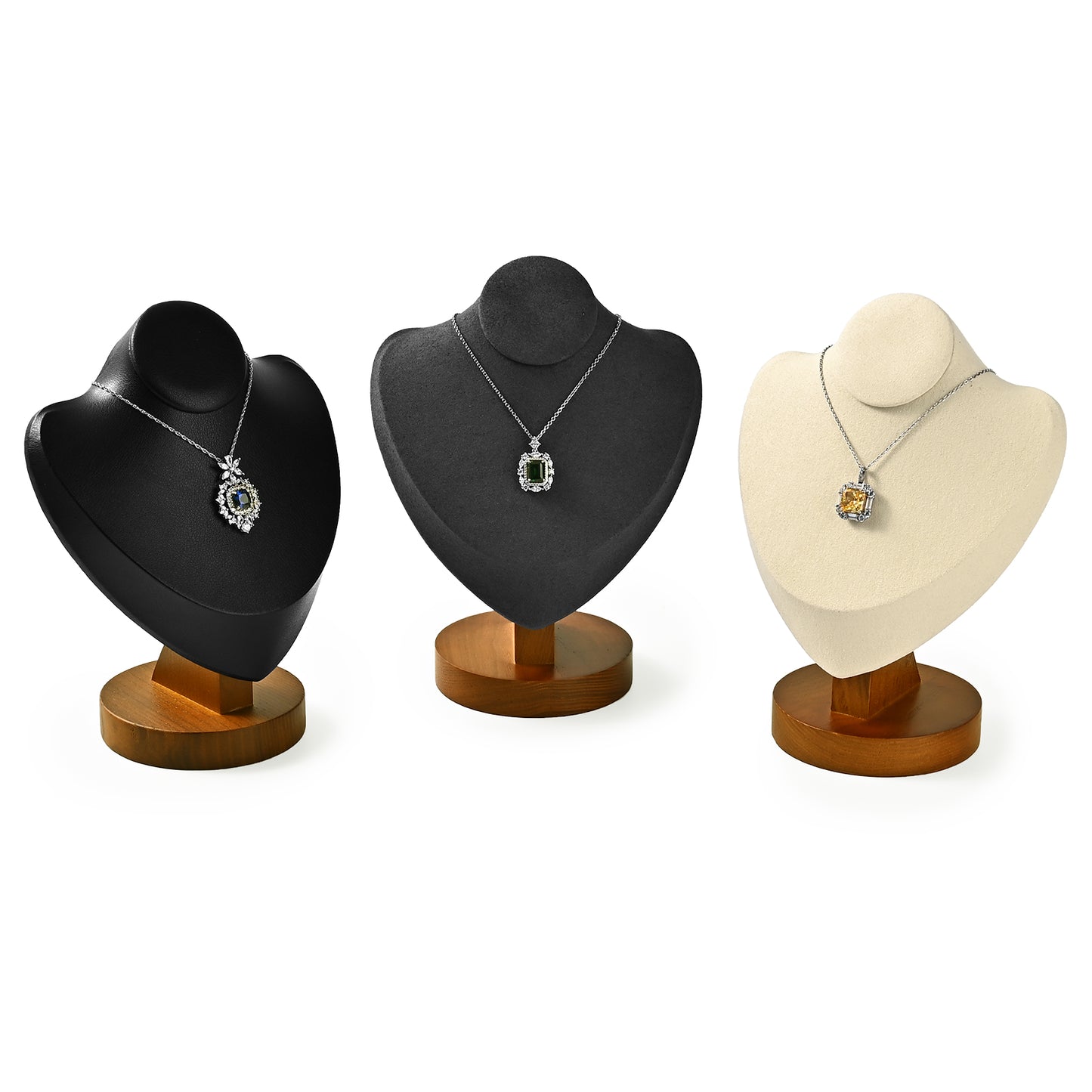 Premium Wood Microfiber Necklace Bust Display Stand SM050