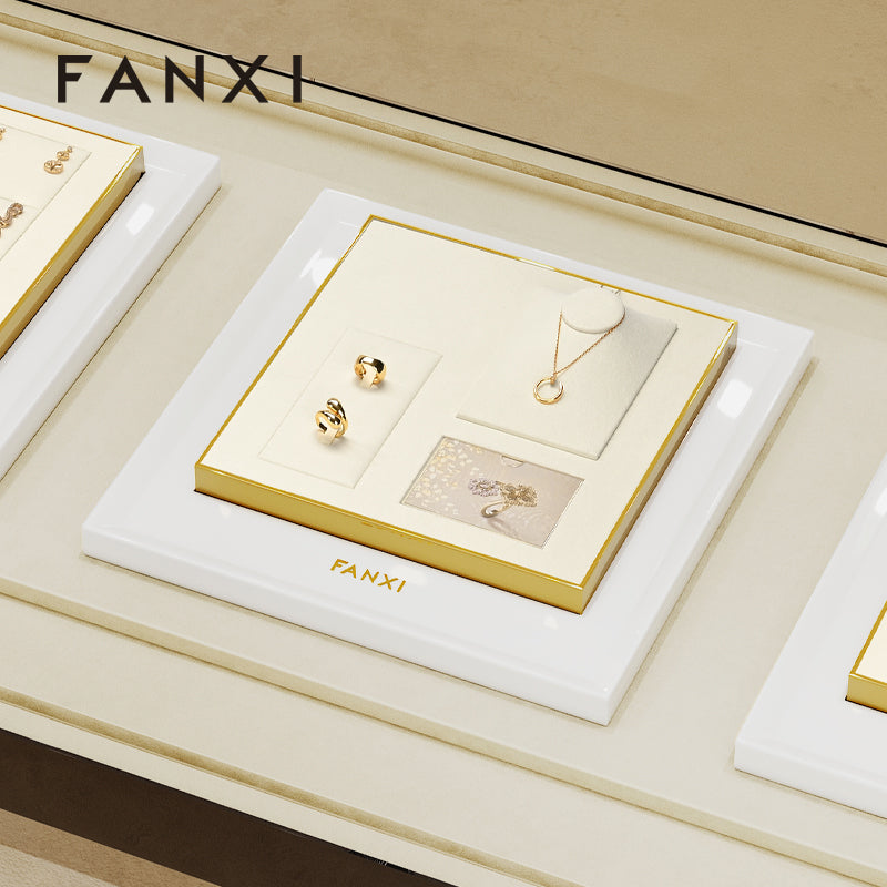 Gold Metal Beige Color Jewelry Showcase Display Set JS117 Promotion