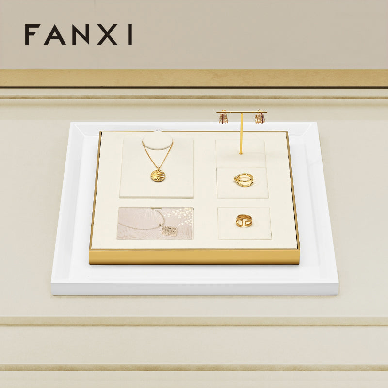Gold Metal Beige Color Jewelry Showcase Display Set JS117 Promotion