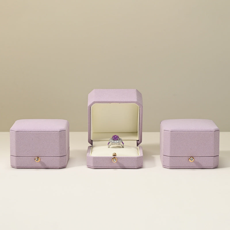 FANXI Purple Microfiber Jewelry Packaging Gift Wedding Double Ring Box H18002