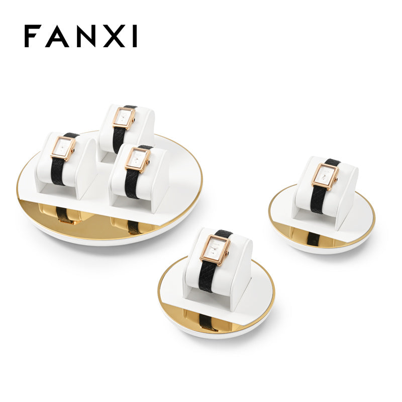 FANXI White PU leather Earrings Ring Necklace Watch Jewelry Display Set TT259 Promotion