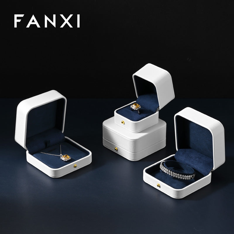 Classic White Blue Color Jewelry Ring Box H19701