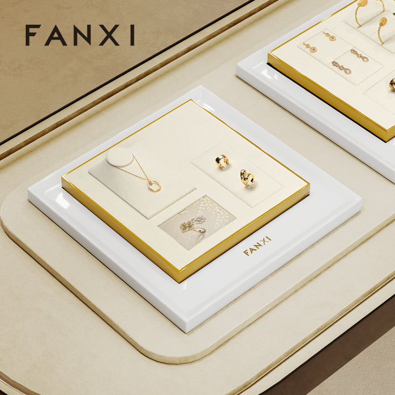 Gold Metal Beige Color Jewelry Showcase Display Set JS117 Promotion