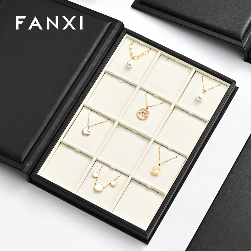 Black/Beige Microfiber Ring Necklace Pendant Earring Display Tray P183