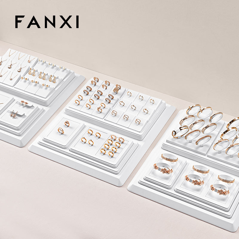 FANXI White PU Leather Ring Pendant Earrings Jewelry Display Set TT404