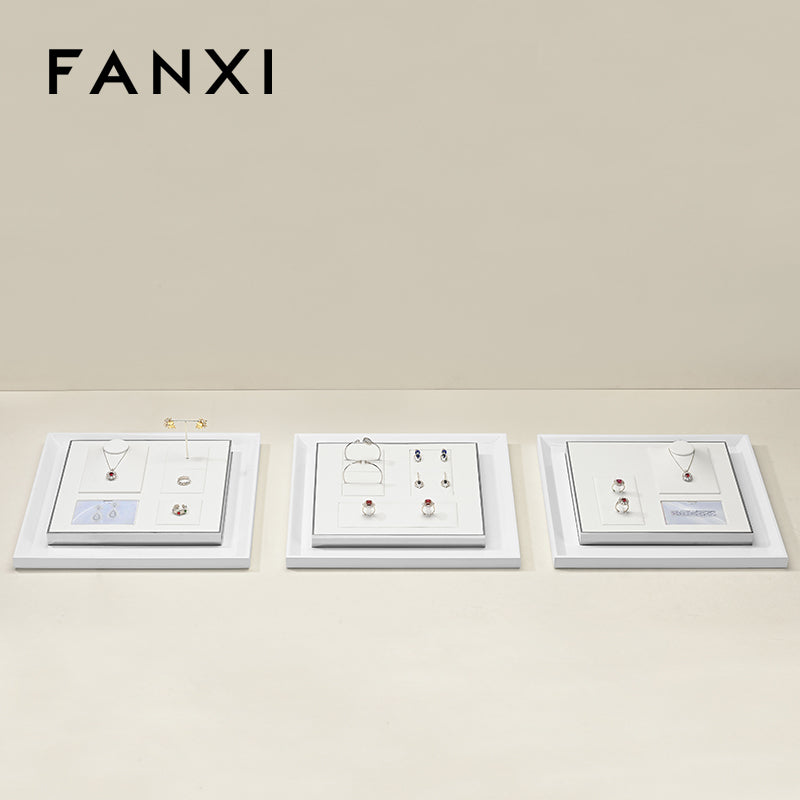 Silver Metal White Color Jewelry Showcase Display Set JS120 Promotion