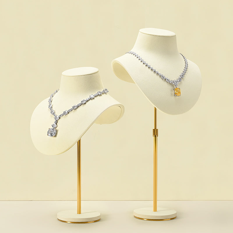 Luxury Beige Microfiber Necklace Bust Display Stand RX112
