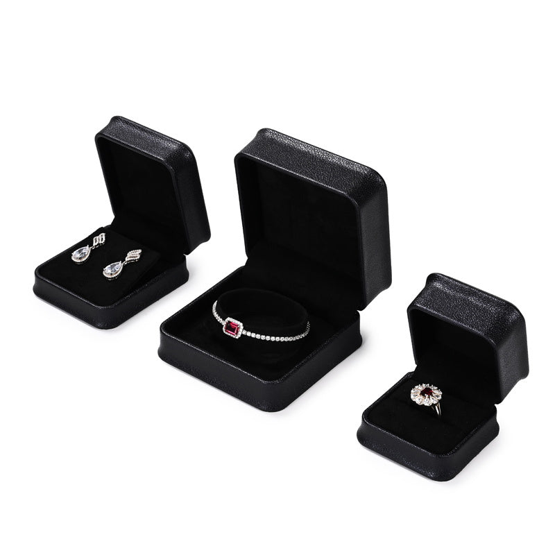 Classic Navy Black PU Leather Jewelry Packaging Box H158
