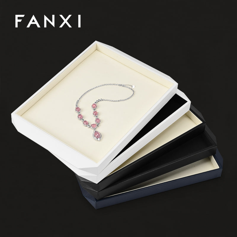 Black/Beige Microfiber Ring Necklace Pendant Earring Display Tray P172