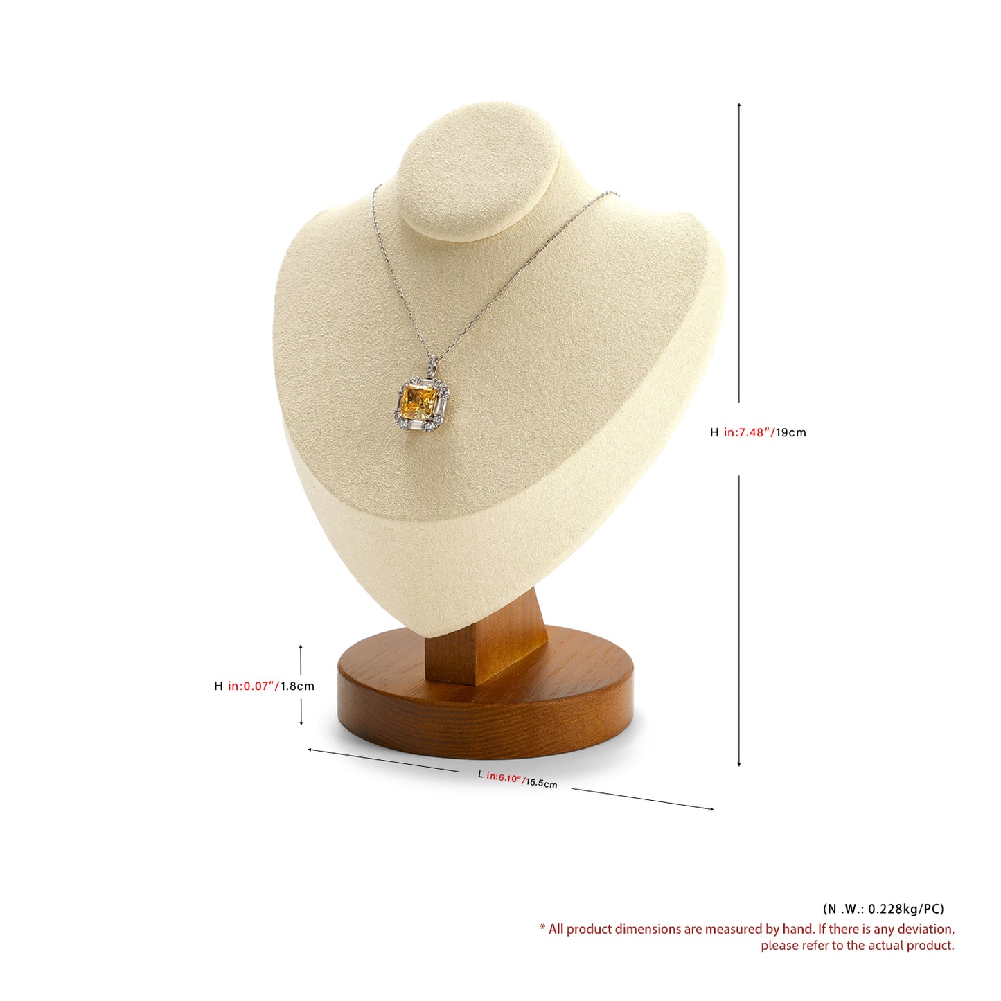 Premium Wood Microfiber Necklace Bust Display Stand SM050