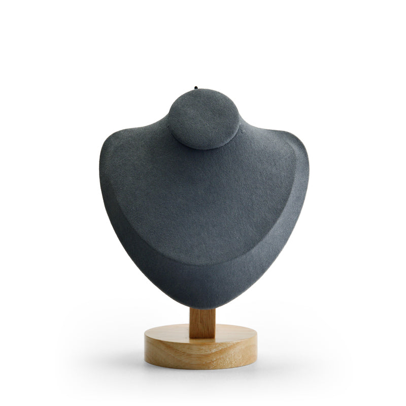 Premium Wood Microfiber Necklace Bust Display Stand SM050