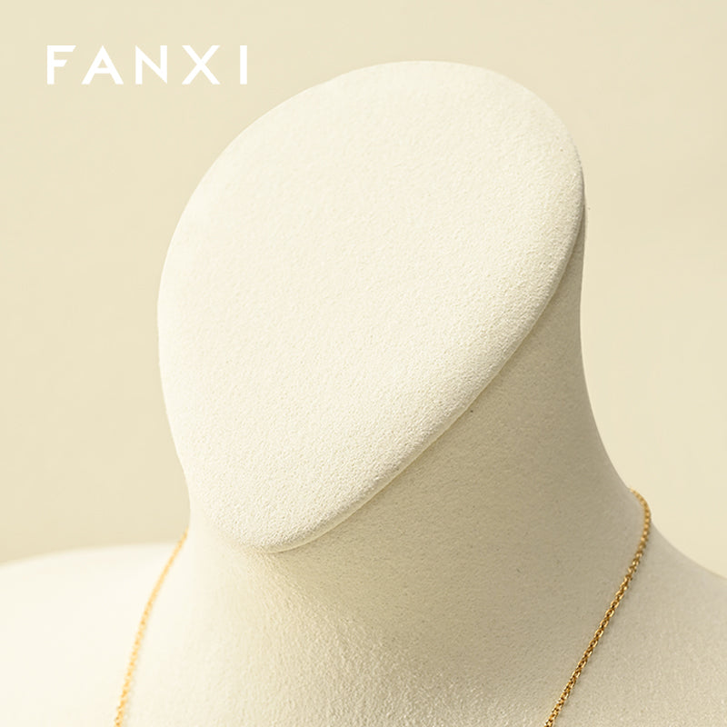 Luxury Beige Microfiber Necklace Bust Display Stand RX117