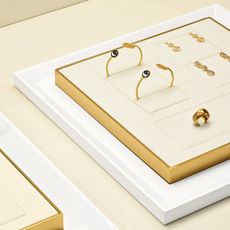 Gold Metal Beige Color Jewelry Showcase Display Set JS117 Promotion