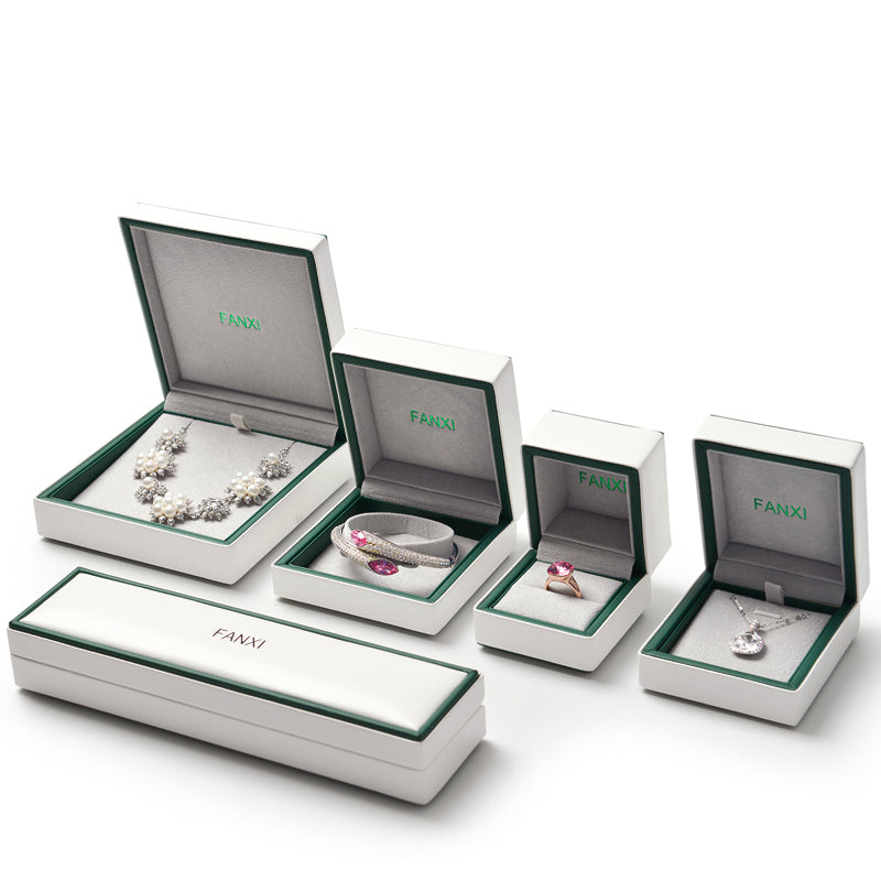 FANXI White PU Leather With Gray Microfiber Jewelry Gift Box H055