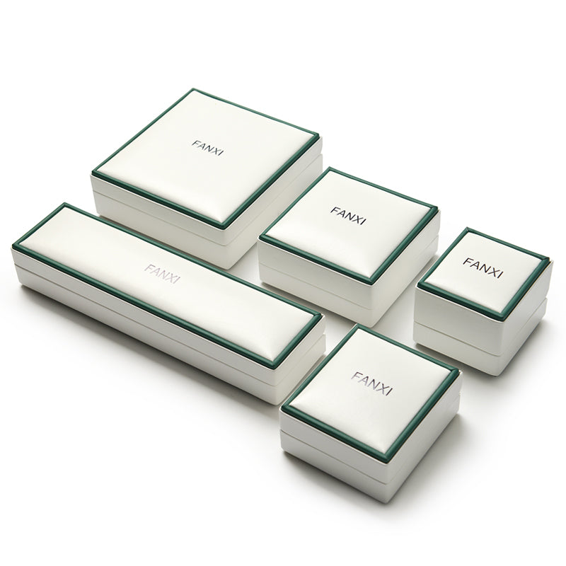 FANXI White PU Leather With Gray Microfiber Jewelry Gift Box H055