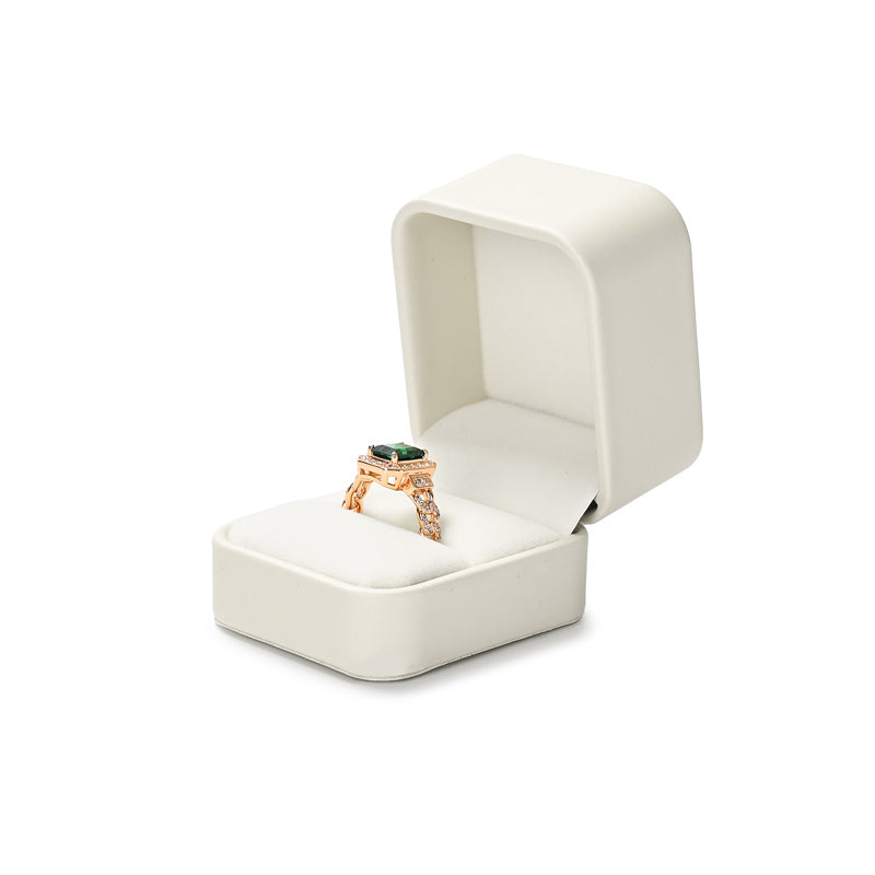 Classic Beige PU Leather Velvet Jewelry Ring Box H16001
