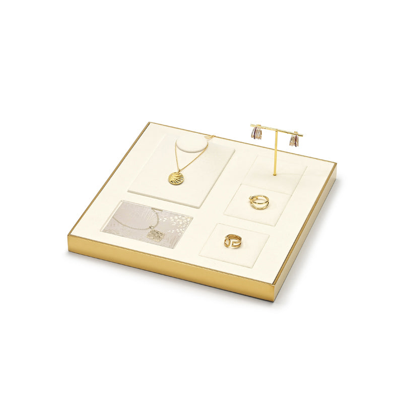 Gold Metal Beige Color Jewelry Showcase Display Set JS117 Promotion