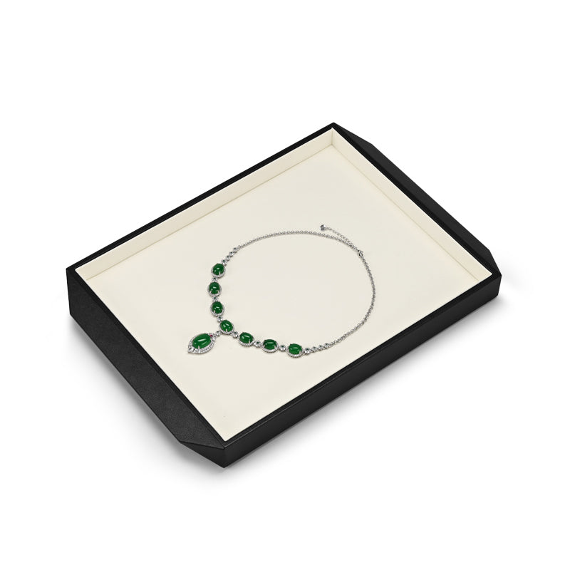 Black/Beige Microfiber Ring Necklace Pendant Earring Display Tray P172