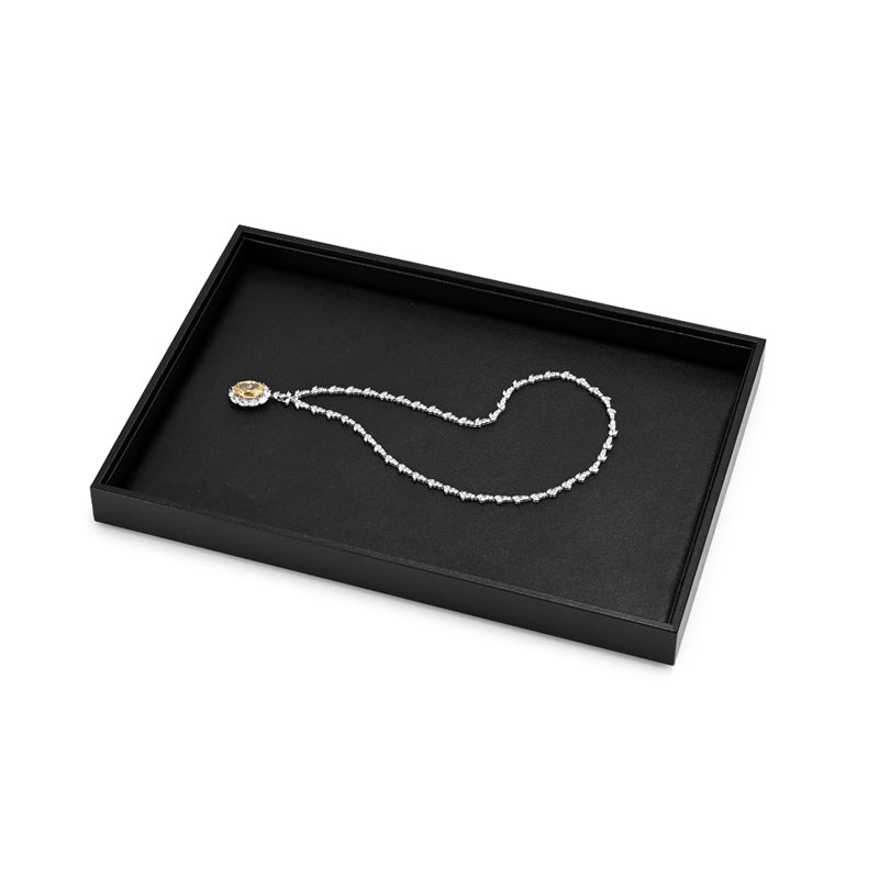 FANXI Black PU Leather Ring Necklace Pendant Earring Display Tray P173