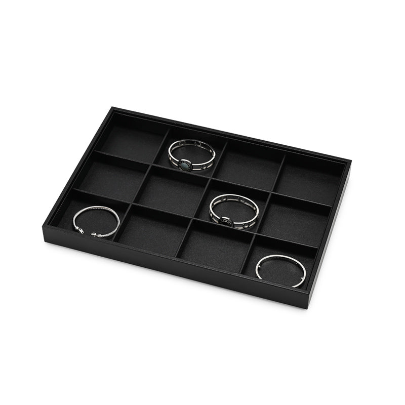 FANXI Black PU Leather Ring Necklace Pendant Earring Display Tray P173