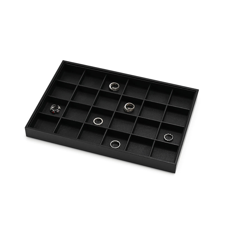 FANXI Black PU Leather Ring Necklace Pendant Earring Display Tray P173