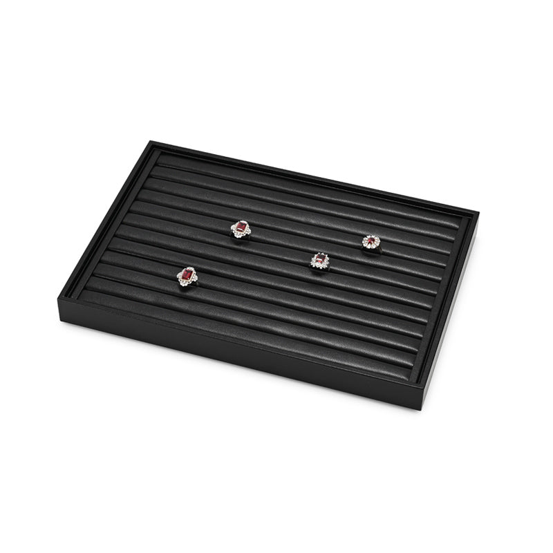 FANXI Black PU Leather Ring Necklace Pendant Earring Display Tray P173