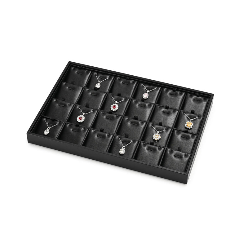 FANXI Black PU Leather Ring Necklace Pendant Earring Display Tray P173