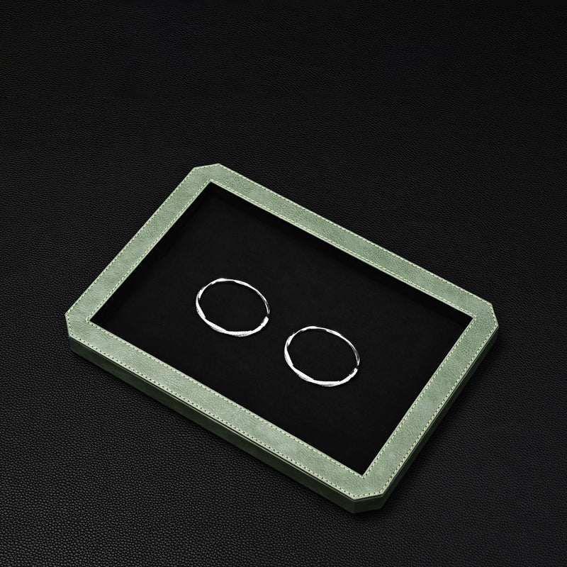 Octagon Luxury Black/Gray/Green Stitching Jewelry Display Tray P213